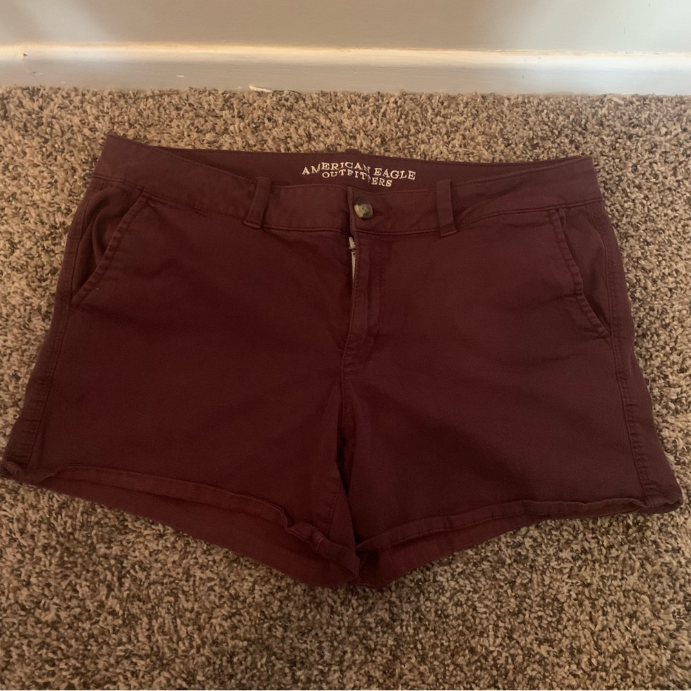 American Eagle Maroon Fabric Shorts